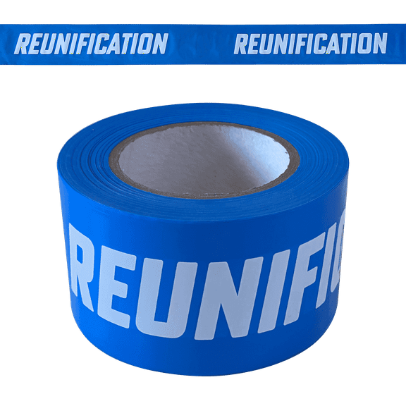 COMMAND GOBAG Reunification Boundary Tape, Caution Tape, Blue, 500, Bold White Print for Reunification Crowd Control