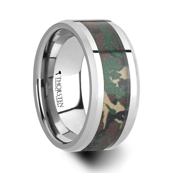 COMMANDO Tungsten Wedding Ring with Military Style Jungle Camouflage Inlay - 6 mm - 10 mm