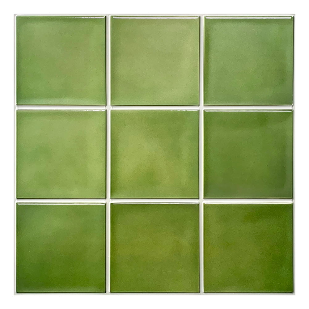 COMMOMY 10 Pcs 3D Square Green Peel and Stick Backsplash Tile