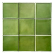 COMMOMY 10 Pcs 3D Square Green Peel and Stick Backsplash Tile Decorative Wall Panels, Matte, 11.8”X11.8”
