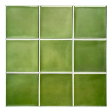 COMMOMY 10 Pcs 3D Square Green Peel and Stick Backsplash Tile Decorative Wall Panels, Matte, 11.8”X11.8”