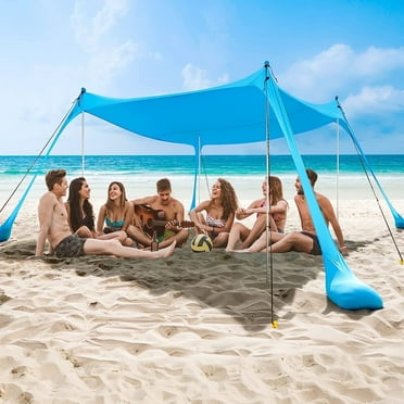 COMMOUDS Beach Tent Canopy, UPF50  Portable Pop-up Sun Shelter, Easy Setup Sunshade with 4 Aluminum Poles (7x7FT, Skyblue)