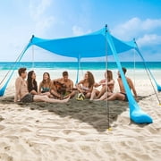 COMMOUDS Beach Tent Canopy, UPF50+ Portable Pop-up Sun Shelter, Easy Setup Sunshade with 4 Aluminum Poles (7x7FT, Skyblue)