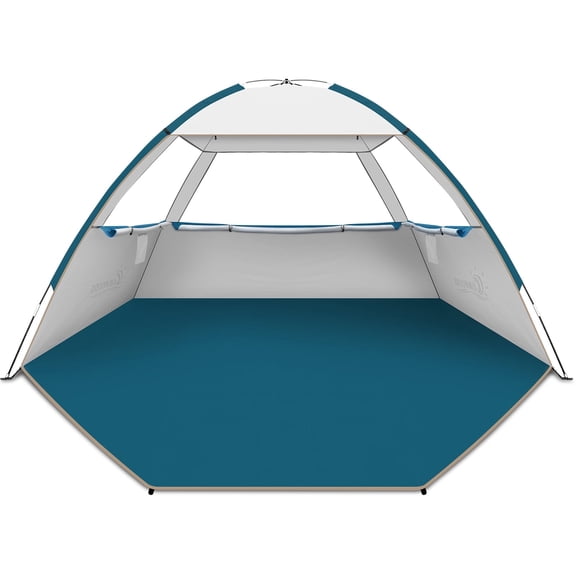 COMMOUDS Beach Tent, Sun Shelter for 6-7 Person, UPF 50+ Beach Sunshade Canopy, Portable, Easy Set-Up (Silver)