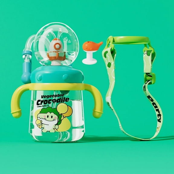 【COMOBEBE】Whale Spray Water Bottle – BPA-Free Sippy Cup with Soft Silicone Straw, Switchable Handles and Strap, Fun Whale Spray Design, 10oz