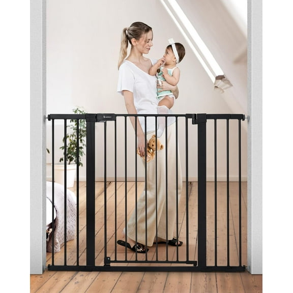 COMOMY 36" Extra Tall Baby Gate for Stairs Doorways, Fits Openings 29.5" to 48.8" Wide, Auto Close Extra Wide Dog Gate for House, Pressure Mounted Easy Walk Through Pet Gate with Door,
