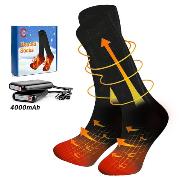 COMOPIO Heated Socks for Men Women 4000mAh Rechargeable Electric Heating Socks Warm Winter Thermal Socks Electric Battery Socks Foot Warmer(3 Heating Settings Black)