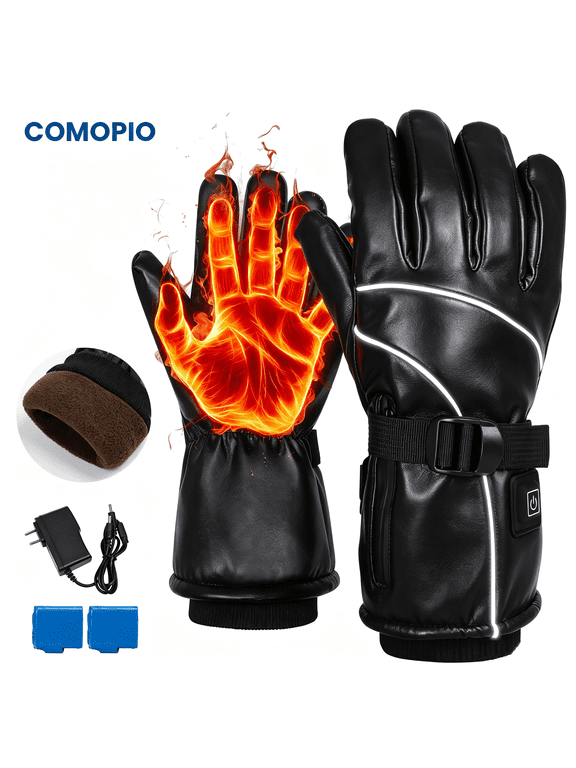 Rechargeable Heated Gloves for Men Women, 3600mAh*2 Electric Heating Winter Gloves, Waterproof Touchscreen Non‑Slip Gloves for Skiing Motorcycle Hunting Hiking Camping Cold Weather, Black