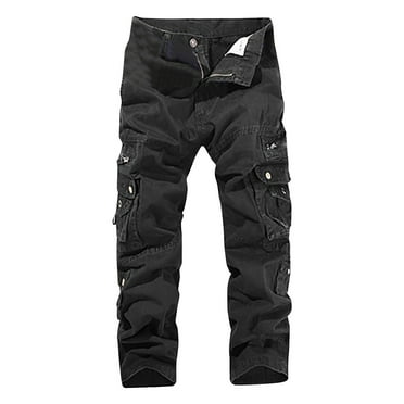 COMOREBI Cargo Pants for Men Water Washing Process Outdoors Casual Pocket Solid Zipper Straight Trousers Work Pant Mens Clothes Fall Winter Clearance Black XXXL