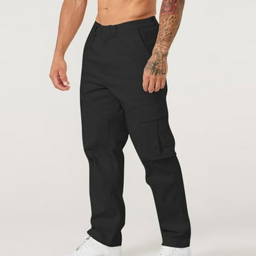 COMOREBI Cargo Pants for Men Casual Multiple with Pockets Outdoor Straight Type Fitness Pants Work Trousers Black L