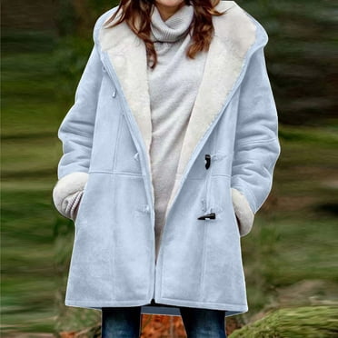 COMOREBI Fashion Womens Warm Faux Coat Jacket Winter Button Solid Long Sleeve Outerwear Light Blue L