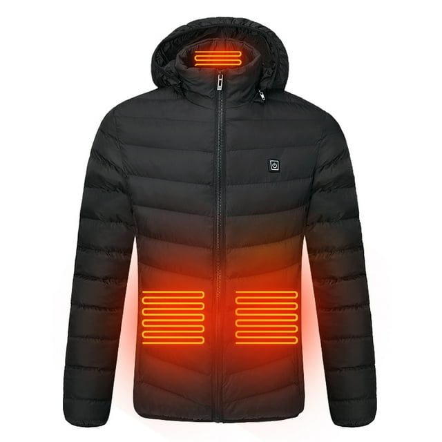 COMOREBI Heated Jacket for Men Winter Mens Smart USB Abdominal Back Heating Warm Down Jacket Heated Coat Black XXL