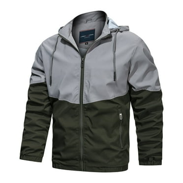 COMOREBI Jackets for Men Contrasting Color Hooded Zipper Casual Warm Windproof Pocket Mens Motorcycle Jacket