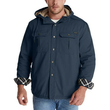COMOREBI Jackets for Men Plush Fleece Extra Thick Stand Collar Drawstring Pocket Button Long Sleeve Mens Hooded Casual Outwear & Jacket