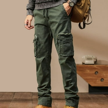 COMOREBI Men's Solid Color Multi-with Pocket Washed Cargo Pants Outdoor Casual Straight Pants Mens Winter Clothes Army Green XL