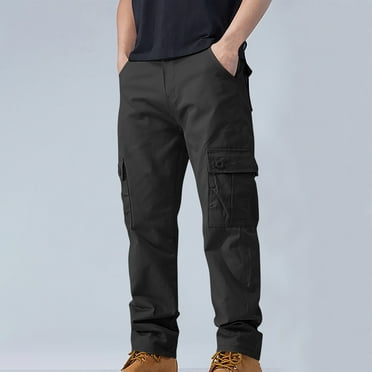COMOREBI Mens Cargo Pants Cotton Solid Color Multi-pocket Pants Work Pants Casual Pants Straight-leg Pants Denim Trousers Black L