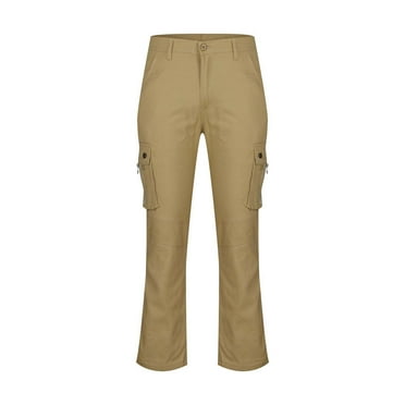 COMOREBI Mens Cargo Pants Cotton Solid Color Multi-pocket Straight-leg Pants Denim Trousers Khaki M