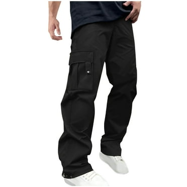 COMOREBI Mens Cargo Pants Solid Color Tight Pocket Sewing Button Design Business Casual Slim Trousers Full Length Pants Black XXL