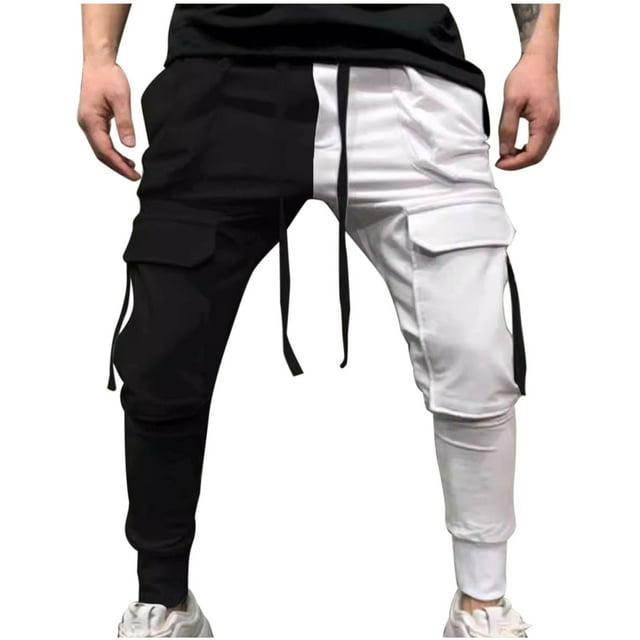 COMOREBI Mens Cargo Pants Splice Sports Multi-pocket Washed Straight Barrel Outdoor Casual Pants Black XXL