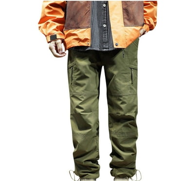 COMOREBI Mens Trendy Casual Solid Color Cargo Zipper with Pockets Elastic Waist Full Length Pants Men Clothing Clearance Sale