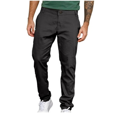 COMOREBI Pants for Men Trendy Business Affairs Button Zipper Pocket Straight Leg Solid Color Long Mens Pants Dark Gray L