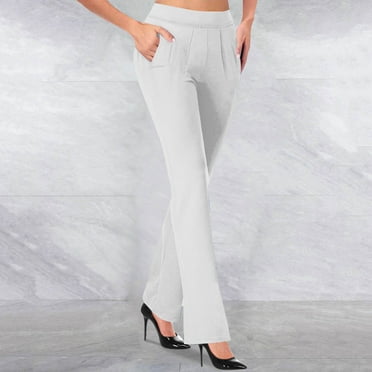 COMOREBI Petite Pants for Women Slim Fit Dress Pants High Waisted Leg Work Pants Stretch Office Pants White M