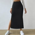 thumbnail image 1 of COMOREBI Womens 2024 Mid-Calf Popular Fall Solid Bodycon A-line Side Slit Elastic Skirt Clearance Outlet Women Clothes Black XL, 1 of 5