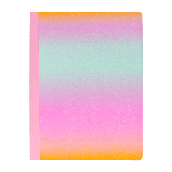 Ecokind Mess-Proof Glitter Composition Book, 80 Sheets, Wide Ruled, Pastel Rainbow Cover