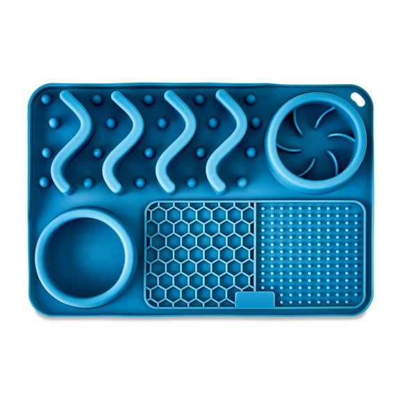 Vibrant Life Silicone Slow Feeder Compartment Pet Mat, Blue, 12" x 8"