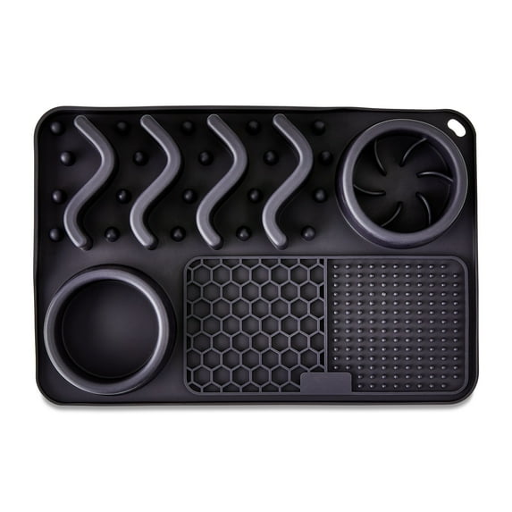 Vibrant Life Silicone Slow Feeder Compartment Pet Mat, Black, 12" x 8"