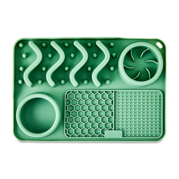 Vibrant Life Silicone Slow Feeder Compartment Pet Mat, Sage Green, 12" x 8"