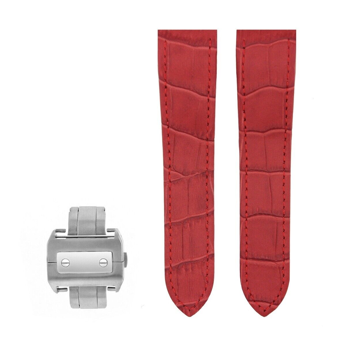 COMPLETE 23MM LEATHER WATCH BAND DEPLOYMENT CLASP FOR 38MM CARTIER SANTOS XL RED - image 1 of 2