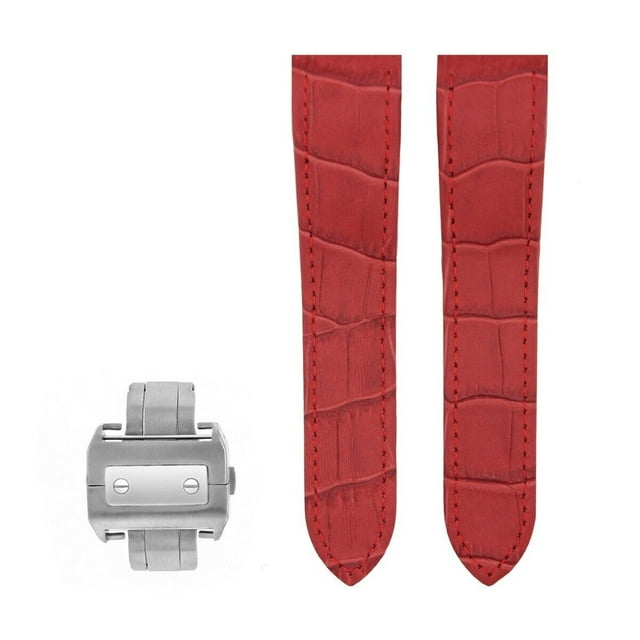 COMPLETE 23MM LEATHER WATCH BAND DEPLOYMENT CLASP FOR 38MM CARTIER SANTOS XL RED