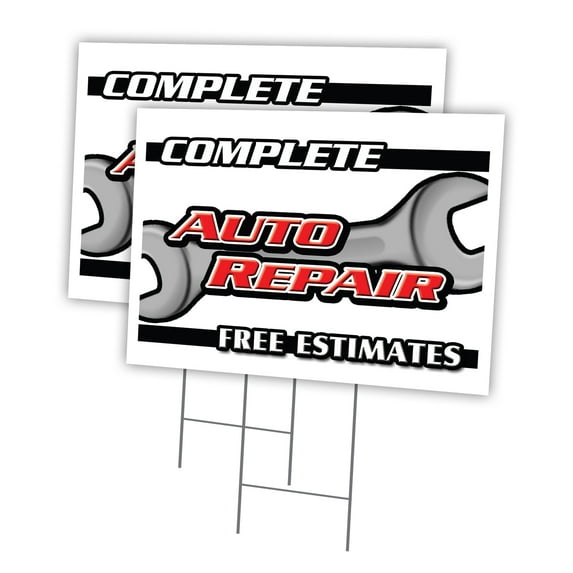 COMPLETE AUTO REPAIR FREE ESTIMATES 2 Pack Of 18" x 24" Yard Sign & Stake | Advertise Your Business | Stake Included Image On Both Sides | Made in The USA