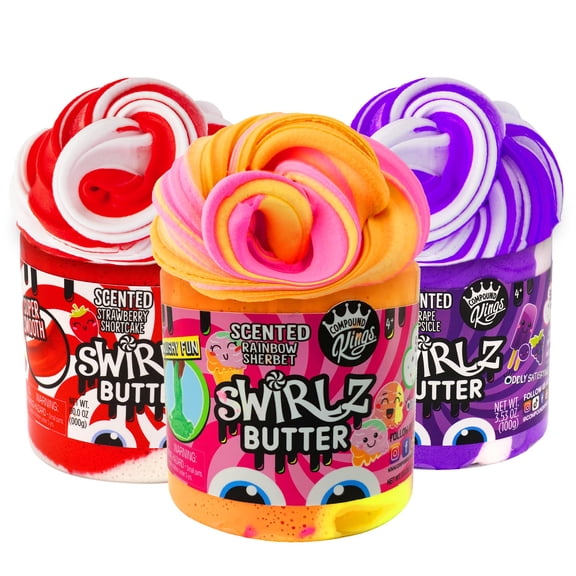 COMPOUND KINGS - 3 PK - SWIRLZ Butter 4" JAR Rainbow Sherbet, Strawberry Shortcake, and Grape Popsicle Bundle