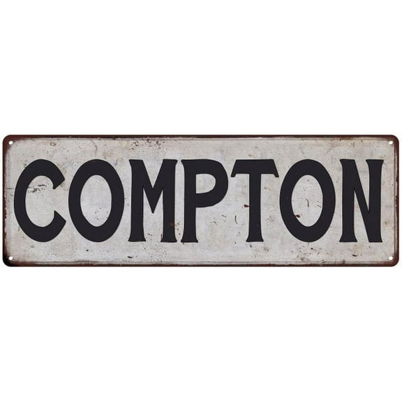 COMPTON Vintage Look Gift Rustic Chic Metal Sign 6x18 206180036812