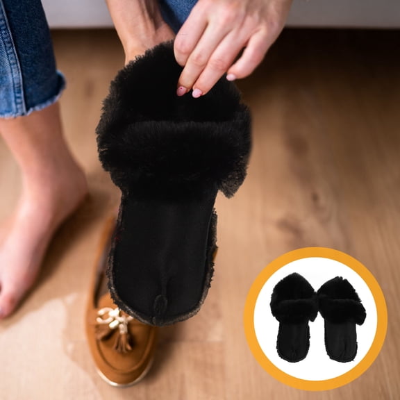 COMPUKAS 1 Pair Black Fuzzy Warm Insoles for Winter Boots, Camping, Outdoor Activities, and