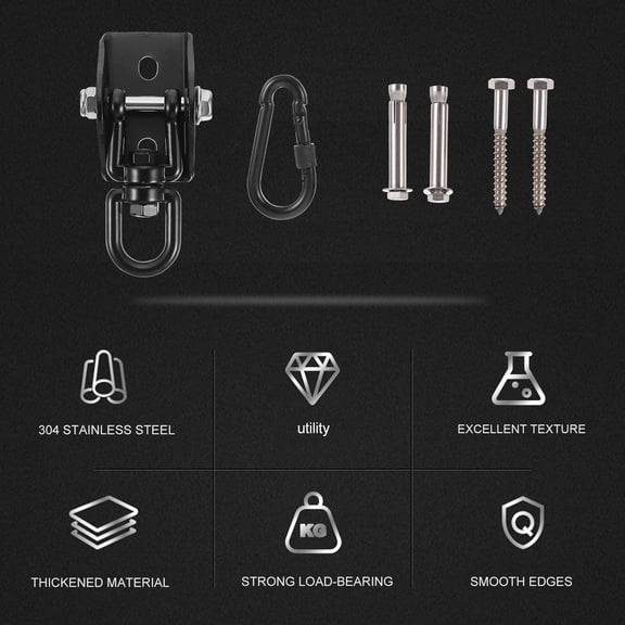 COMPUKAS Black Stainless Steel Hammock Hooks Outdoor Swing Hardware Suspension Set