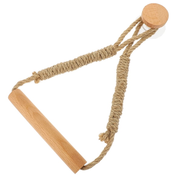 COMPUKAS Pine Wood Toilet Paper Holder with Khaki Rope, Bathroom Wall Mount, and Stylish Toilet Tissue Dispenser