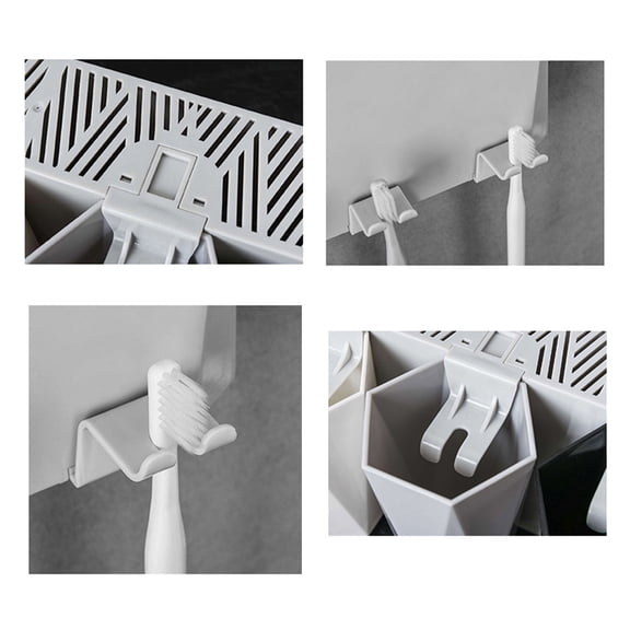 COMPUKAS 1 Set Wall Mount Gargle Cup Mug and Toothpaste Holder in Grey Plastic for Bathroom Organizer