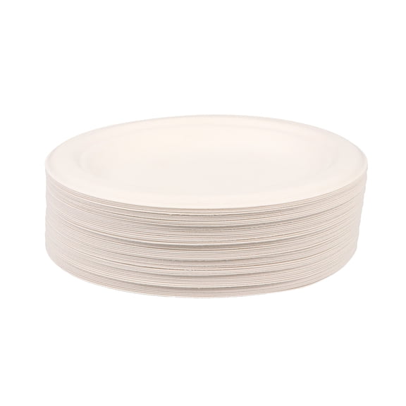 COMPUKAS  100PCS Round White Bagasse Plates for Parties and Events