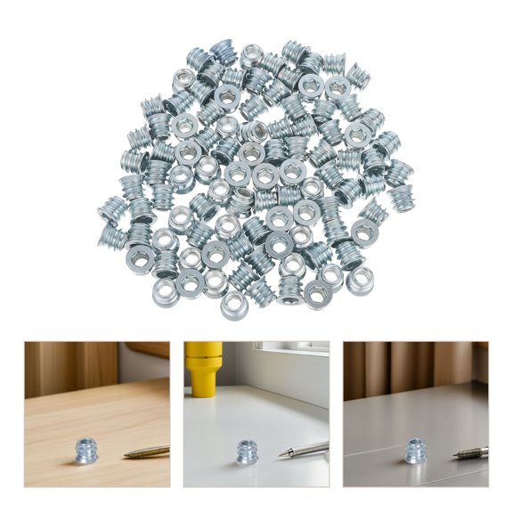 COMPUKAS 100Pcs Wood Insert Nut Kit Carbon Steel Plated Silver Furniture Threaded Fasteners