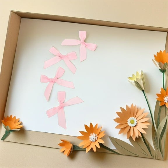 COMPUKAS 100pcs Tiny Fabric Bow Mini Ribbon Bows Pink Polyester for Party Decoration Bakers Wedding Celebration