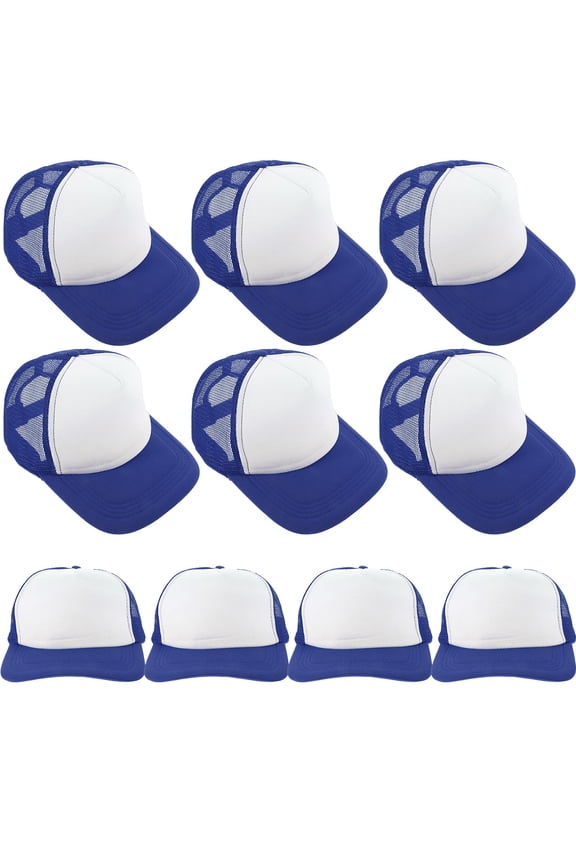 10Pcs Blue Sponge Sport Cap for Men Women Daily Wear Heat Transfer Breathable Round Top with Curved Brim