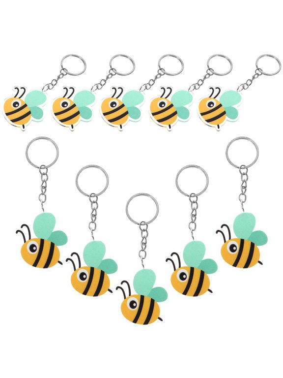 10Pcs Metal Acrylic Bee Keychain Pendant Fun Yellow Bee Key Ring Decor