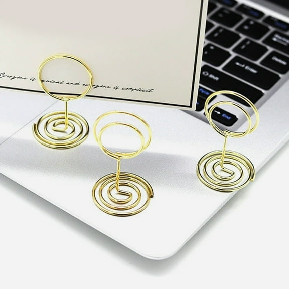 COMPUKAS 10Pcs Desktop Picture Holders Golden Iron for Holding Menus in Conferences