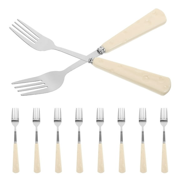 COMPUKAS 10Pcs Durable Stainless Steel Dessert Forks with Faux Ceramic Handles for Home Dining