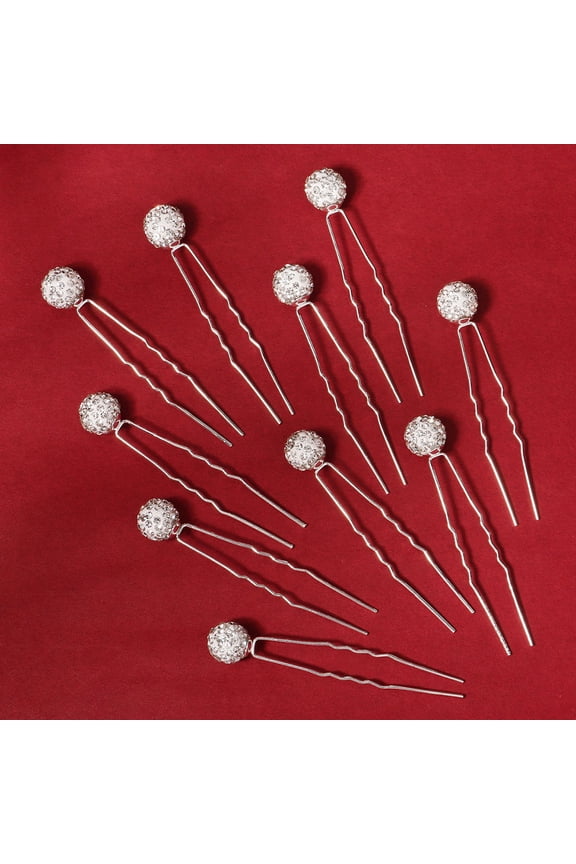 10-Pack U-Shaped Rhinestone Hair Pins for Girls, Elegant Chignon Hair Clips, Stylish and Accessories