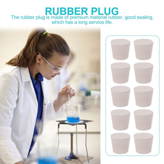 COMPUKAS 10Pcs Laboratory Rubber Plug White Solid Sealing Stopper for Flask and Test Tubes