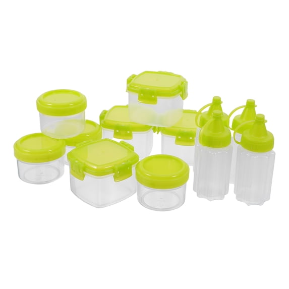 COMPUKAS 12PCS Mini Ketchup Containers Green Plastic Airtight Sealing Travel Condiment Jars